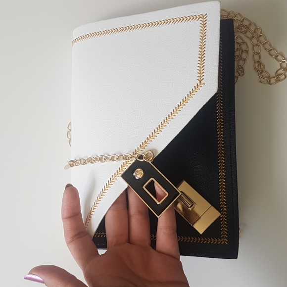 Black White Gold Thread Cross Body or Clutch Bag - Picture 7 of 8